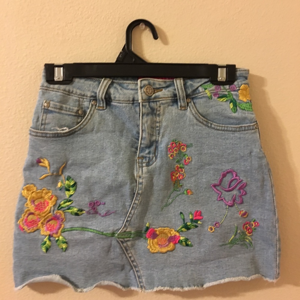embroidered jean skirt